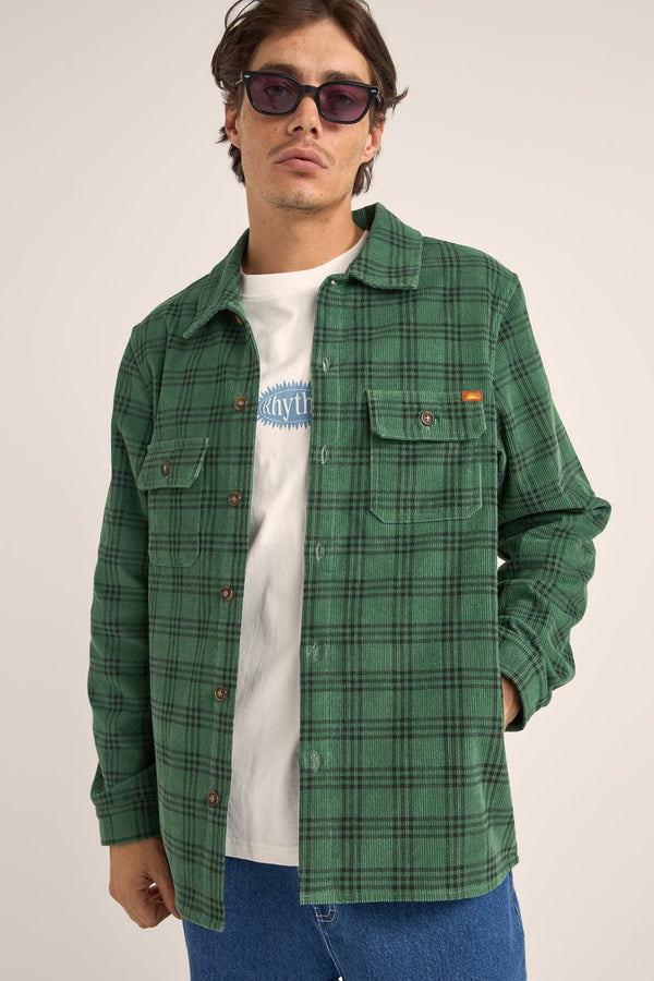 Cord Check Overshirt Green