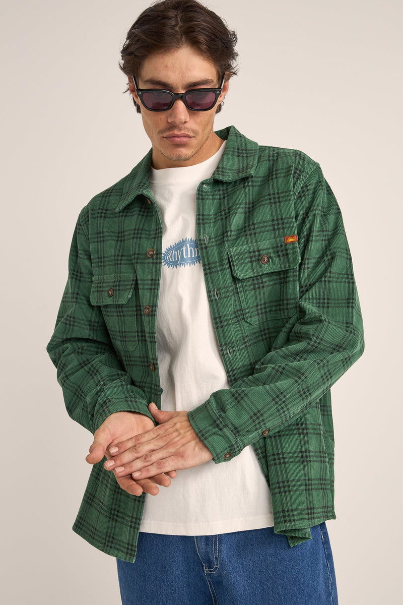 Cord Check Overshirt Green