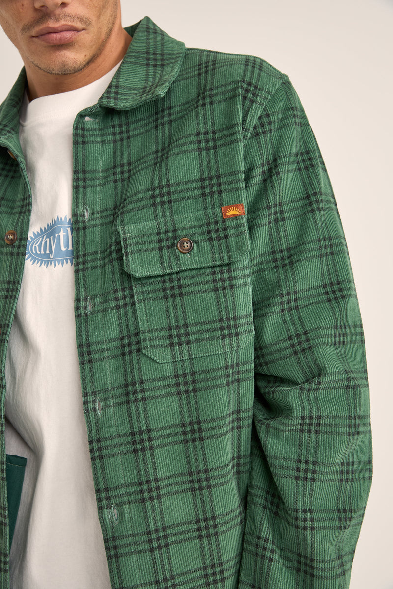 Cord Check Overshirt Green