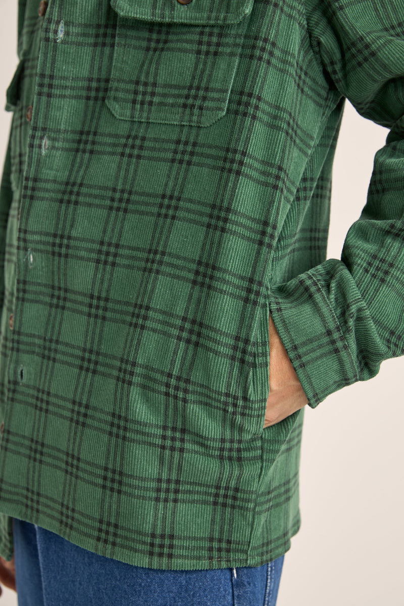 Cord Check Overshirt Green