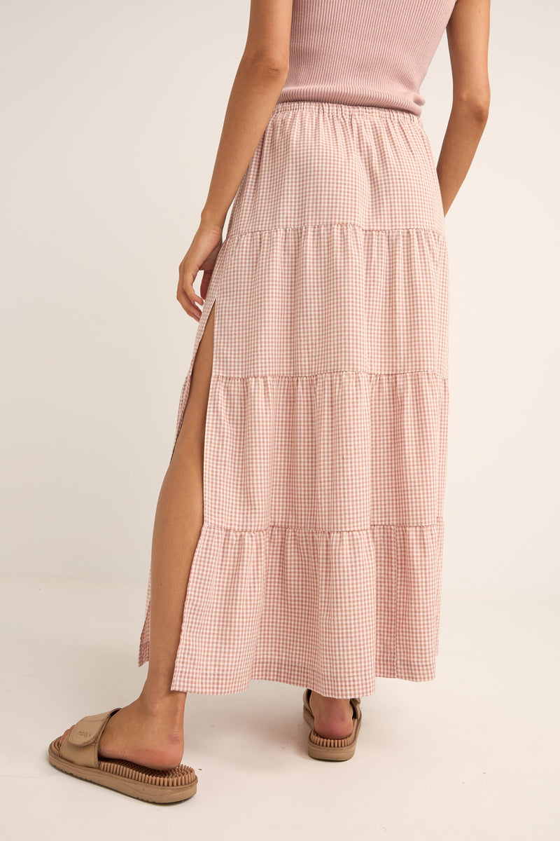 Lola Checked Tiered Maxi Skirt