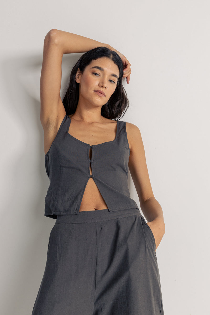 Maya Vest Top Charcoal