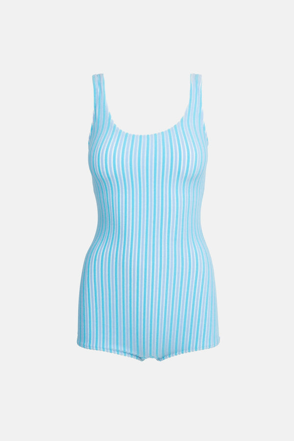 Terry Sands Stripe Surf Short One Piece Blue