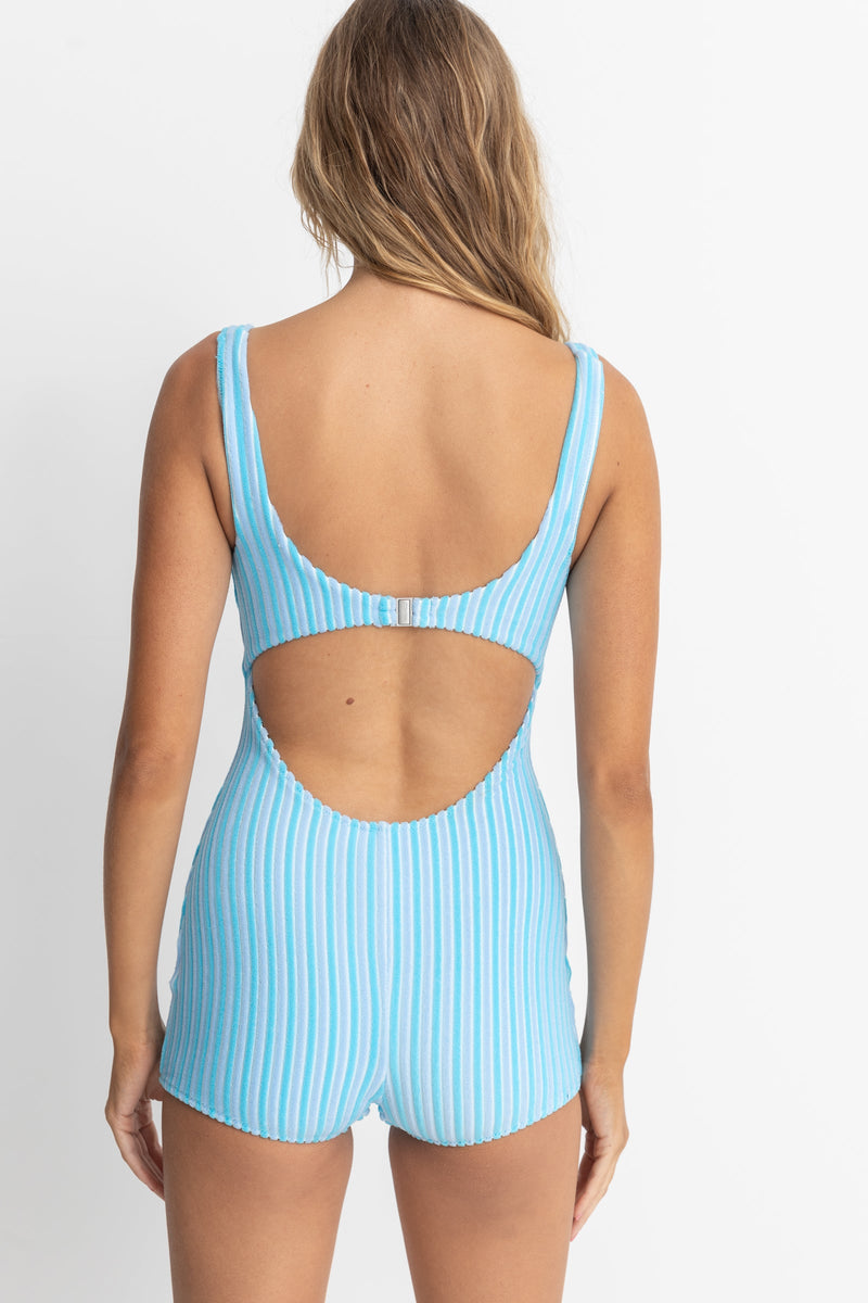 Terry Sands Stripe Surf Short One Piece Blue