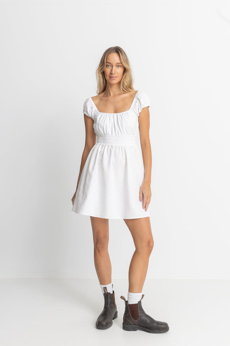 Washed Out Cap Sleeve Mini Dress White