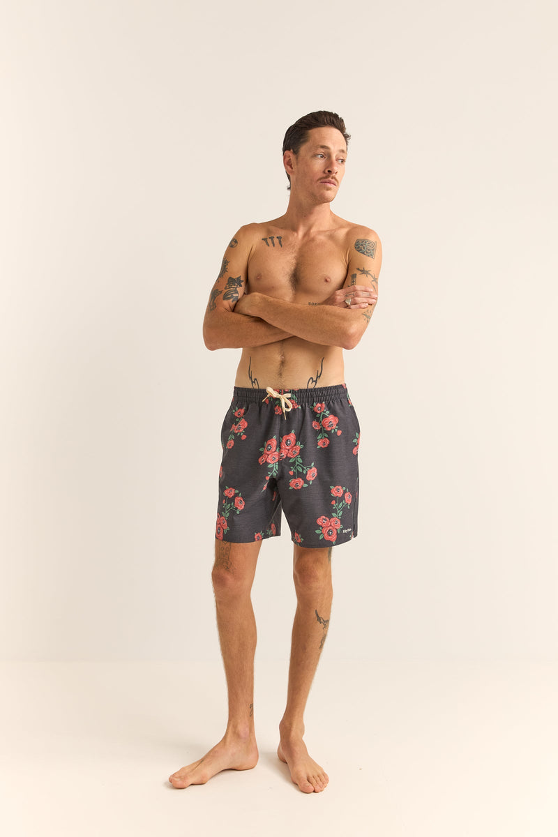 Floral Beach Short Vintage Black