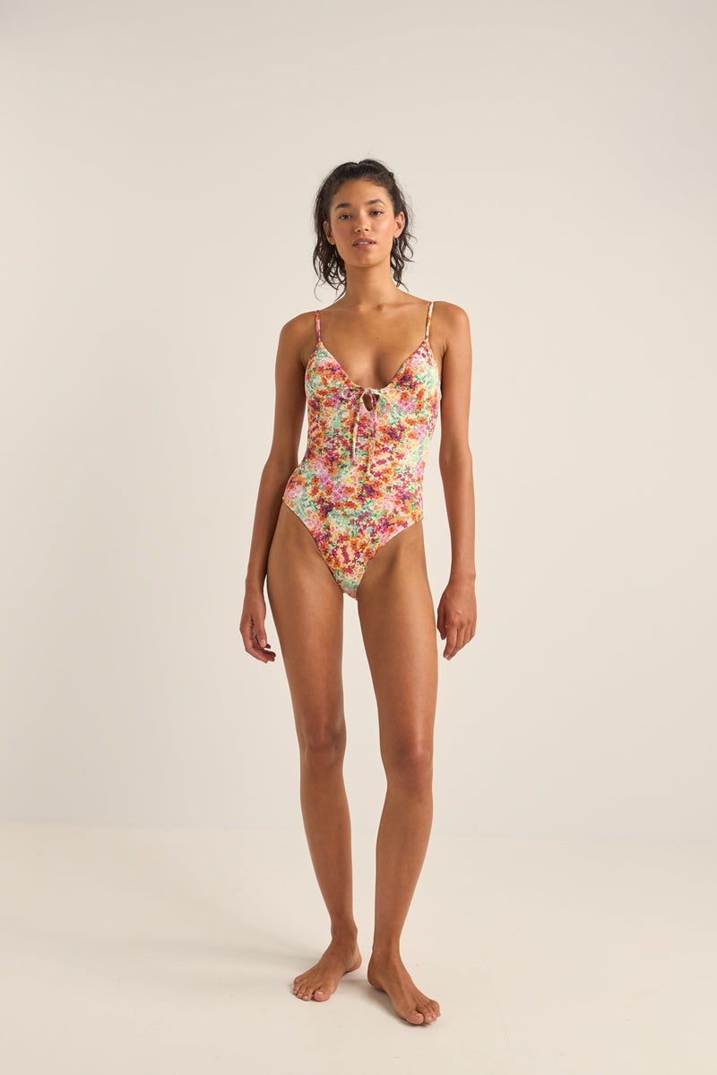 Sierra Floral Tie Front One Piece Orange