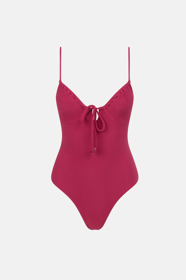 Isla Rib Tie Front One Piece Sangria