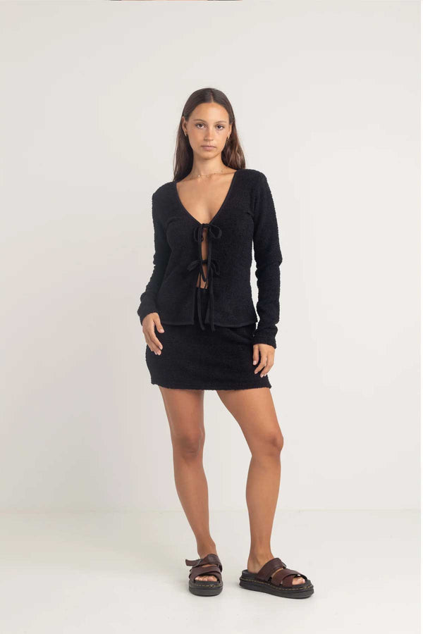 Sofia Boucle Tie Front Top Black