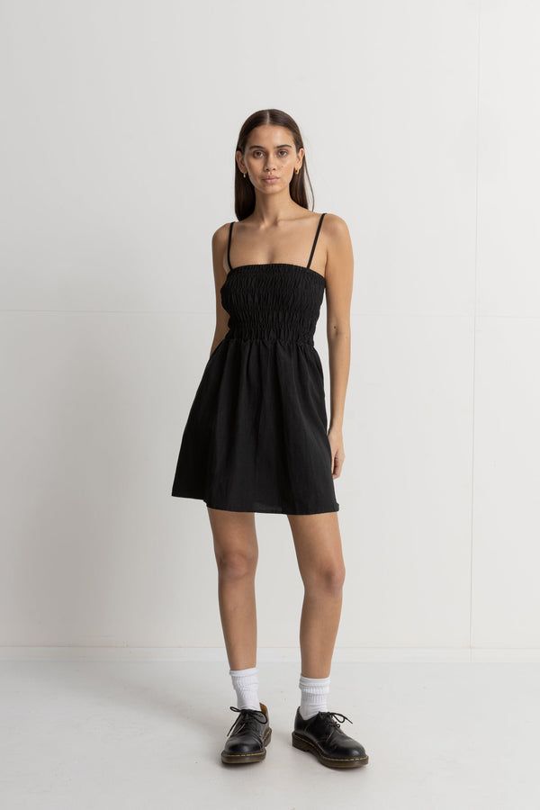 Classic Shirred Mini Dress Black